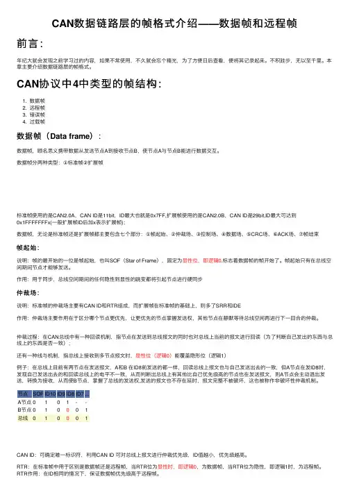 CAN数据链路层的帧格式介绍——数据帧和远程帧
