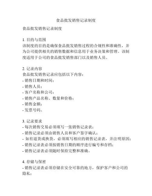 食品批发销售记录制度