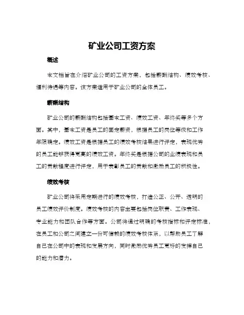 矿业公司工资方案