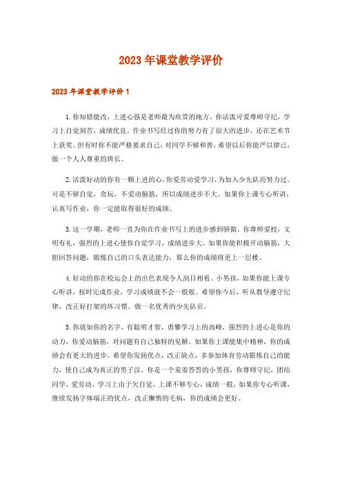 2023年课堂教学评价