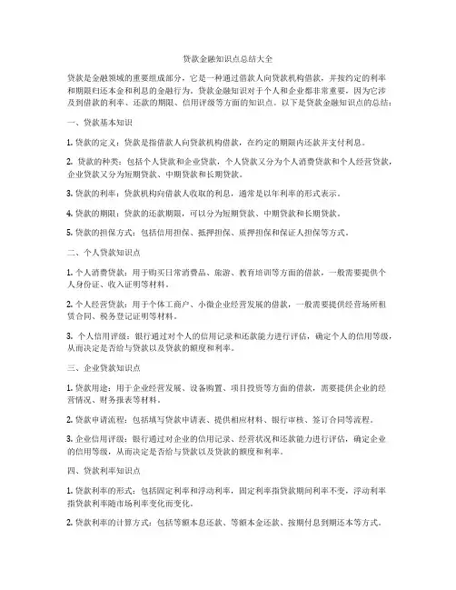 贷款金融知识点总结大全