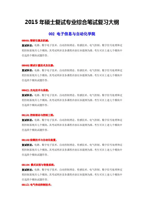 2015年硕士复试专业综合笔试复习大纲