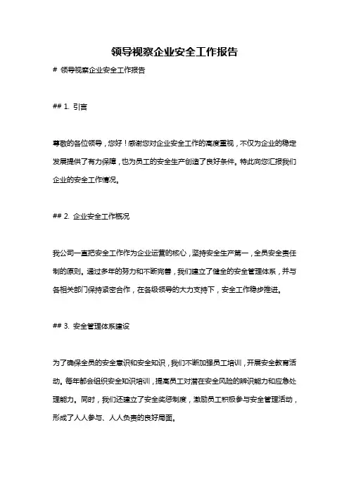 领导视察企业安全工作报告