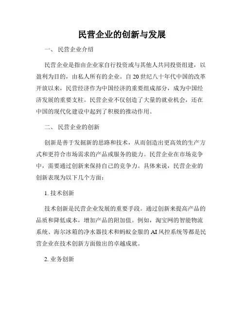 民营企业的创新与发展
