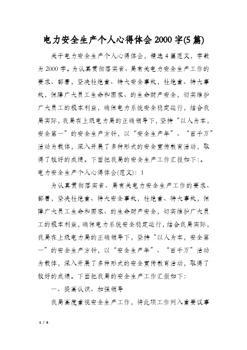 电力安全生产个人心得体会2000字(5篇)
