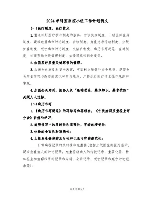 2024年科室质控小组工作计划例文(二篇)