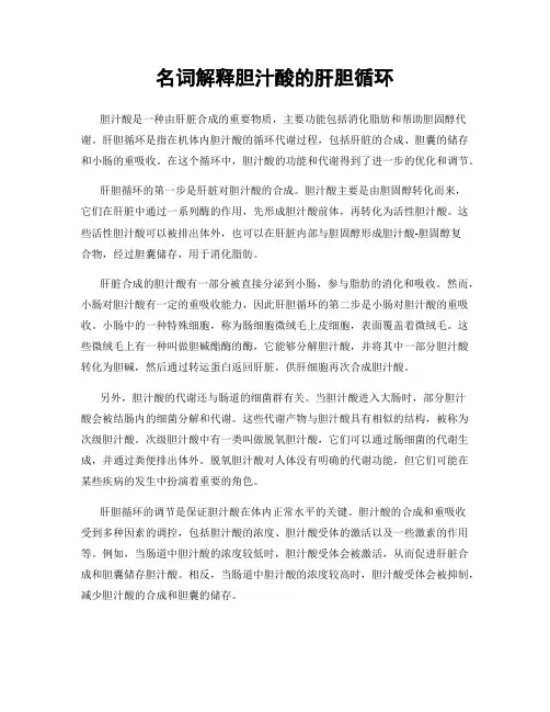 名词解释胆汁酸的肝胆循环