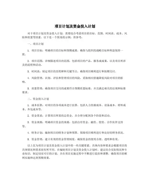 项目计划及资金投入计划