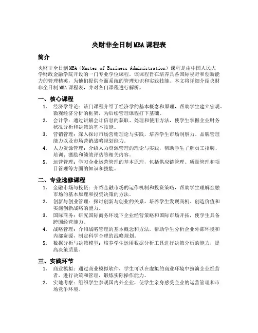 央财非全日制mba课程表