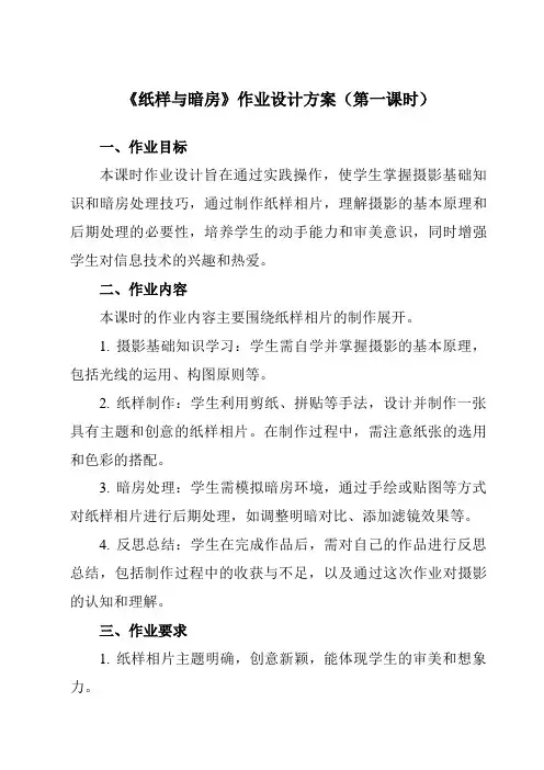 《第15课纸样与暗房》作业设计方案-小学信息技术人教版三起01三年级下册