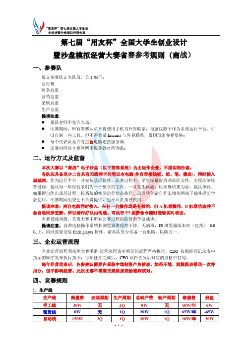 第七届“用友杯”全国大学生创业设计,商战数据