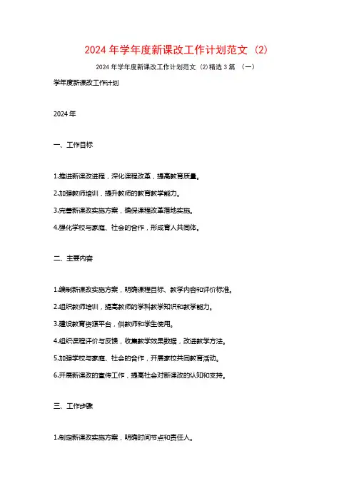 2024年学年度新课改工作计划范文3篇