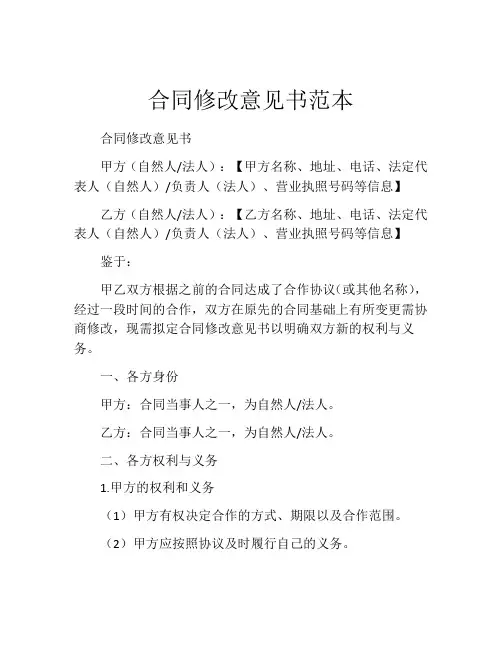 合同修改意见书范本