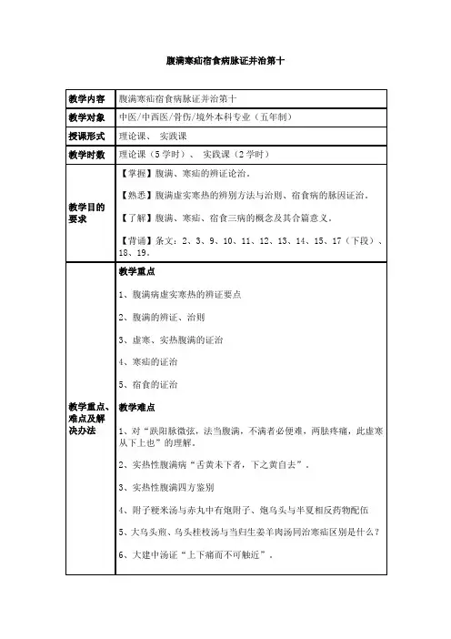 腹满寒疝宿食病脉证并治第十