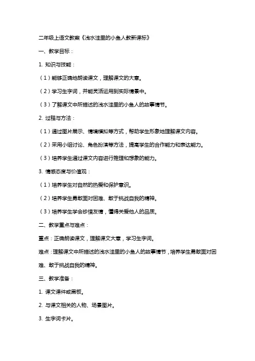 二年级上语文教案浅水洼里的小鱼人教新课标