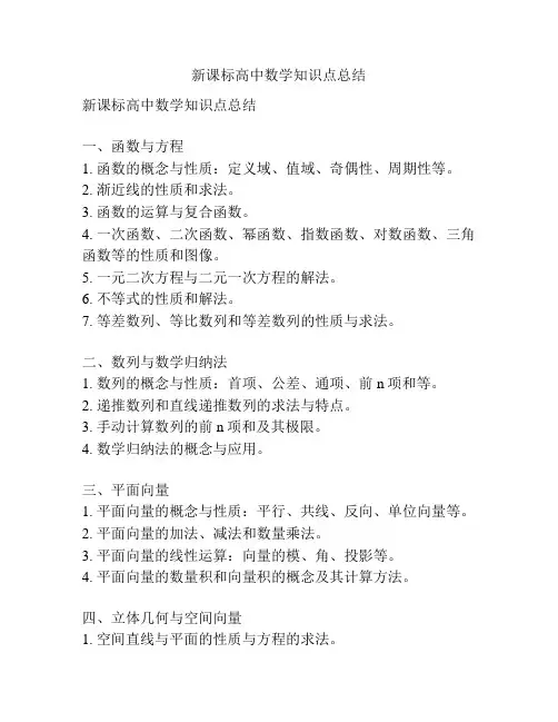 新课标高中数学知识点总结