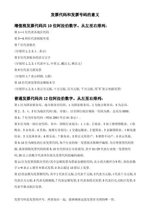 发票代码和发票号码的意义