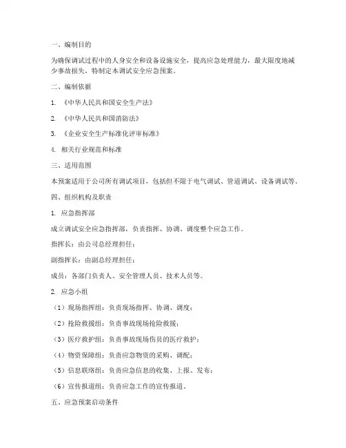 调试安全应急预案模板范文