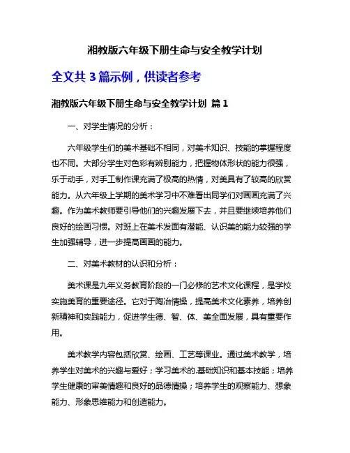 湘教版六年级下册生命与安全教学计划