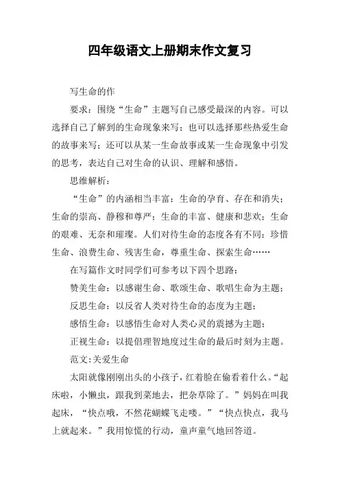 四年级语文上册期末作文复习