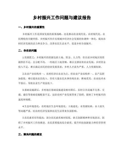 乡村振兴工作问题与建议报告