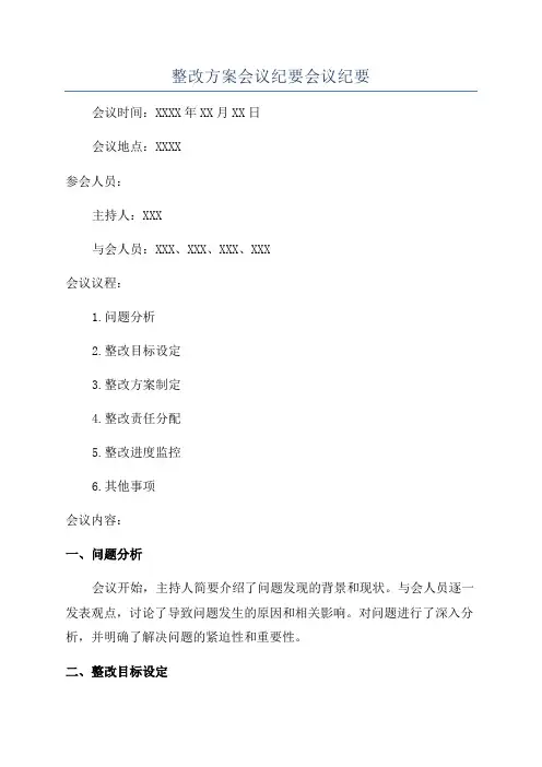 整改方案会议纪要会议纪要