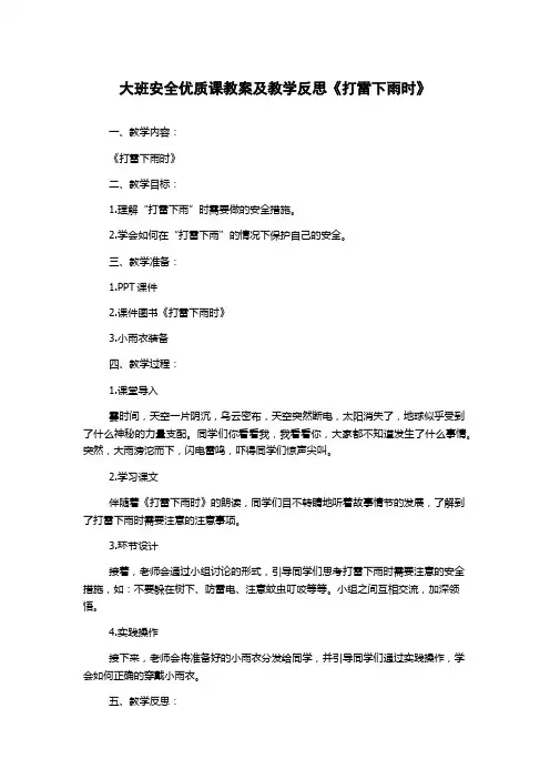 大班安全优质课教案及教学反思《打雷下雨时》