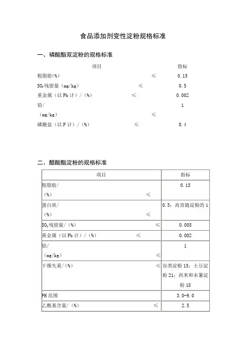 食品添加剂变性淀粉规格标准