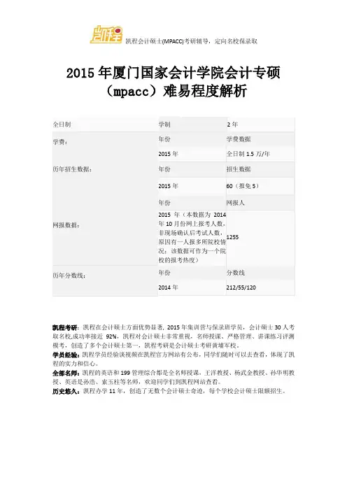 2015年厦门国家会计学院会计专硕(mpacc)难易程度解析
