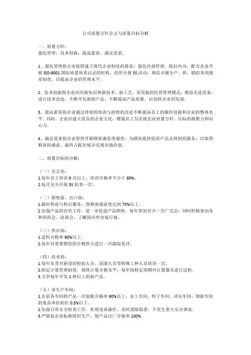 公司质量方针含义与质量目标分解