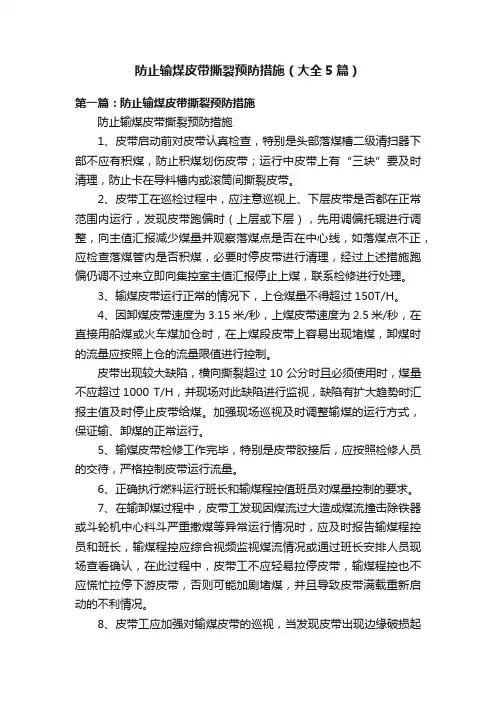 防止输煤皮带撕裂预防措施（大全5篇）