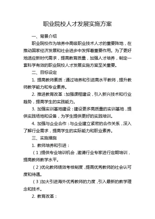 职业院校人才发展实施方案