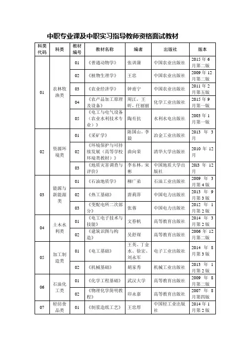 中职专业课及中职实习指导教师资格面试教材
