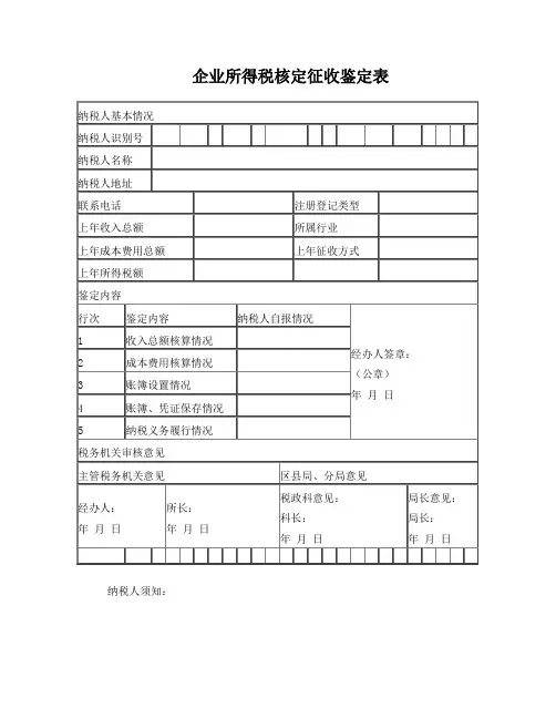 核定征收表