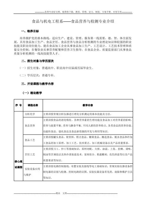 食品营养与检测专业介绍