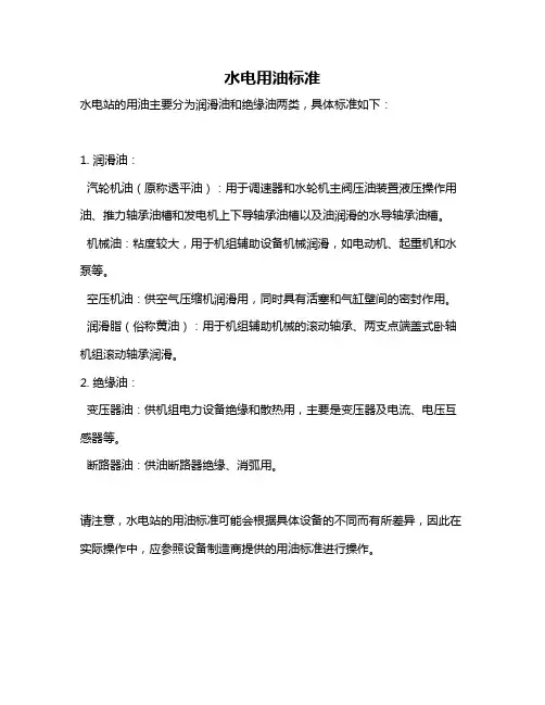 水电用油标准