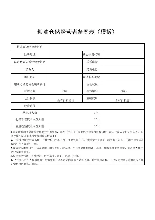 粮油仓储经营者备案表模板