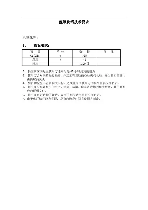 氢氧化钙技术要求