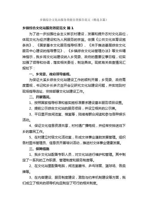 乡镇综合文化站服务效能自查报告范文（精选3篇）