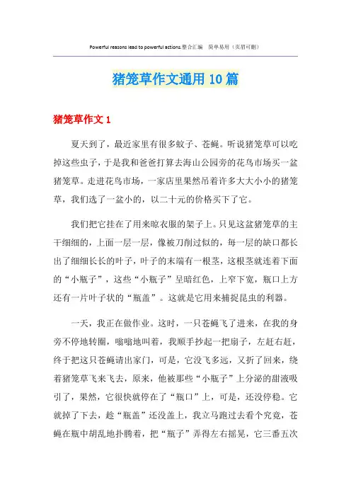 猪笼草作文通用10篇