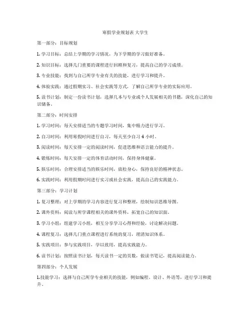 寒假学业规划表 大学生