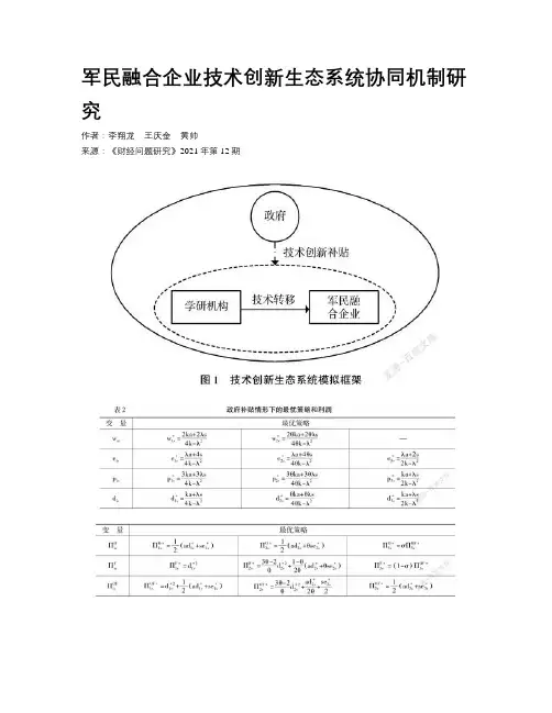 军民融合企业技术创新生态系统协同机制研究