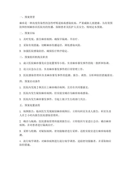 医院麻疹暴发应急预案