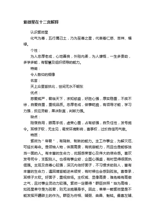 紫微星在十二宫解释