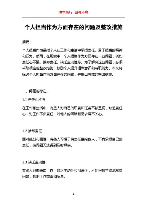 个人担当作为方面存在的问题及整改措施
