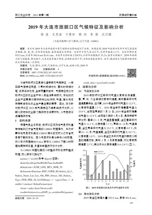 2019年大连市旅顺口区气候特征及影响分析