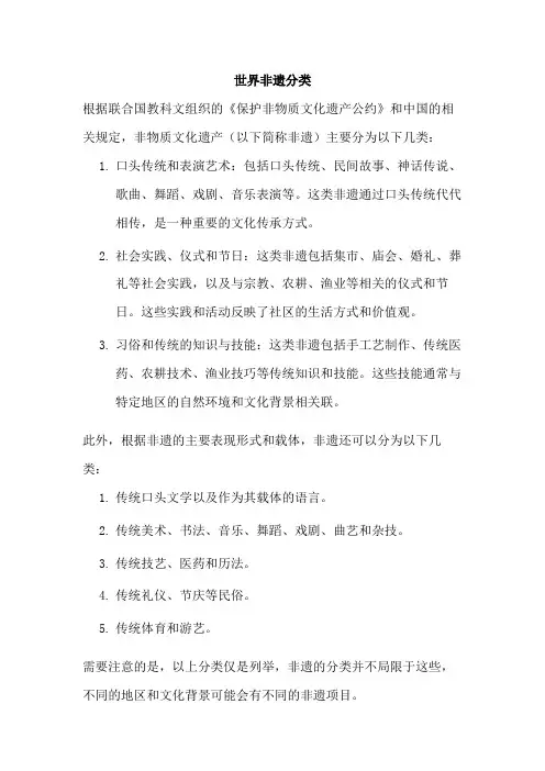 世界非遗分类