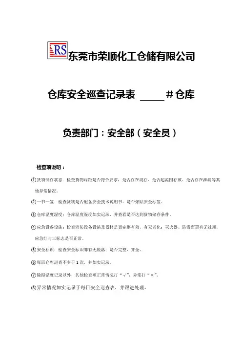 危化品仓库安全巡查记录表