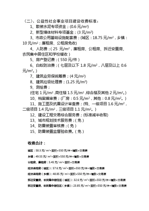 (二)、公益性社会事业项目建设收费标准