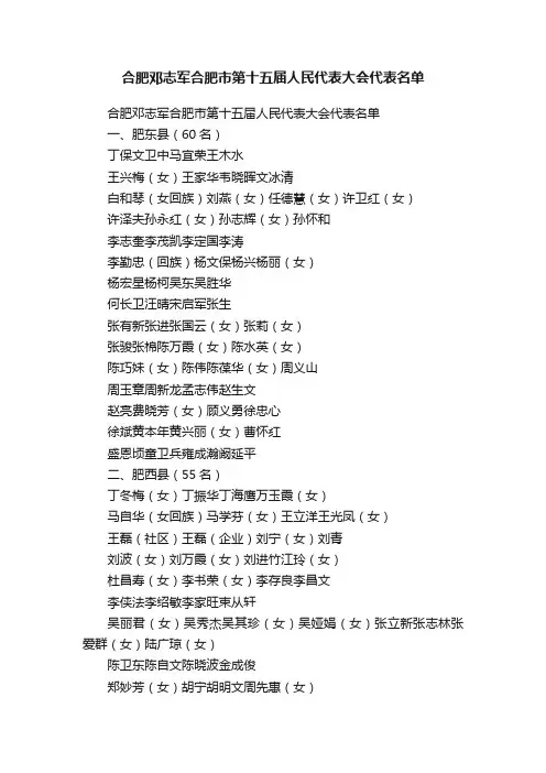 合肥邓志军合肥市第十五届人民代表大会代表名单